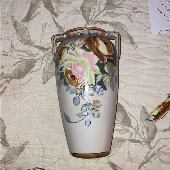 Vintage Floral Ceramic Vase with Handles